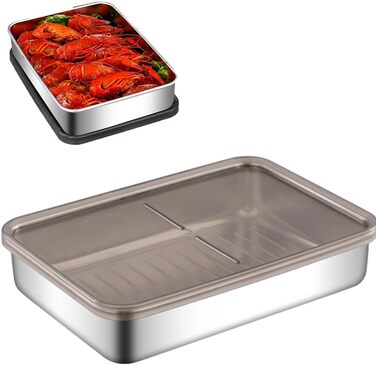 Контейнер для зберігання бекону з нержавіючої сталі піддон, коробка для збереження м'яса Рішення для зберігання жиру, підставка з піднятим дном, кухонний контейнер для зберігання бекону в домашніх умовах, набір 2 (19.5*14*4 см)