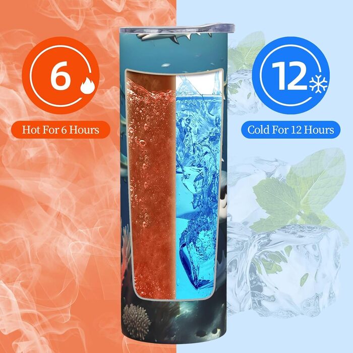 Кружка з прямою трубочкою, дизайн акули під водою, принт, підходить для кемпінгу, офісу та дому, 590 мл