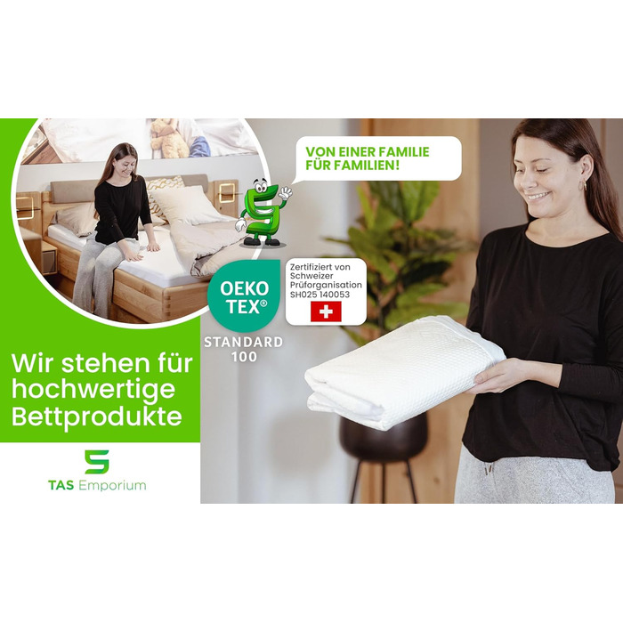 Наматрацник 90x200 водонепроникний та повітропроникний виготовлений з бамбукової віскози сертифікований Oeko-TEX та Dermatest підходить для алергіків захист від кліщів Водонепроникний наматрацник 90 x 200 40 см