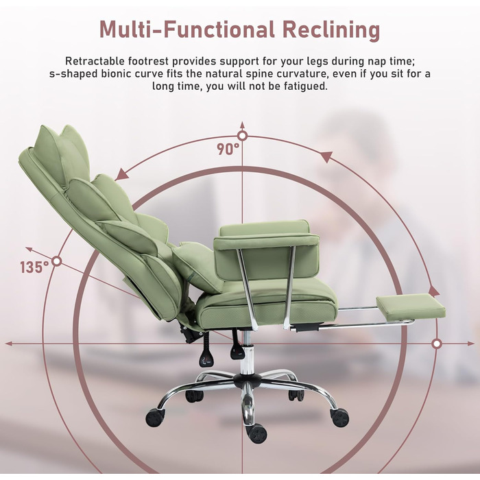 Офісне крісло 200 кг з підставкою для ніг - Ергономічне ігрове та крісло для керівників з функцією повороту на 360, регульованою спинкою на 90-135 та м&39якими підлокітниками для оптимального комфорту (Звичайне, Зелене) Зелене Звичайне