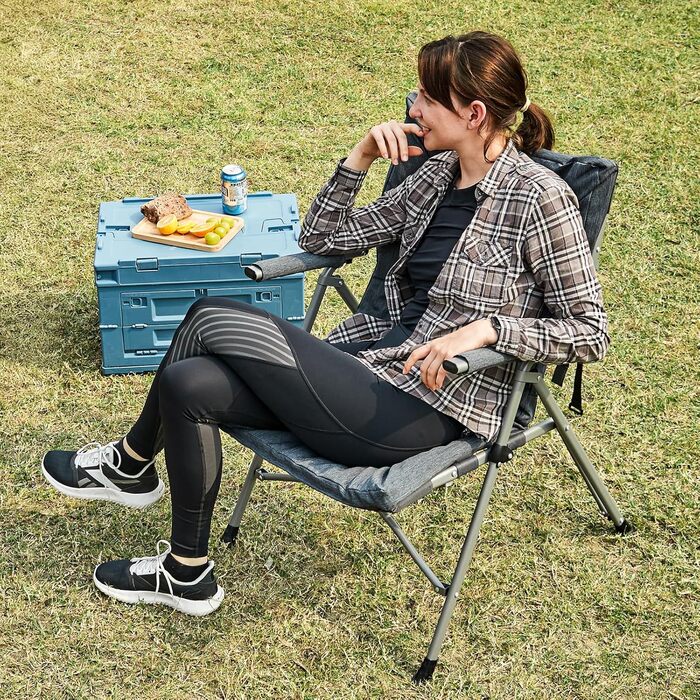 Складаний кемпінговий стілець EVER ADVANCED, м&39який 6 см, вантажопідйомність 180 кг, жорсткі підлокітники, портативний складний стілець для кемпінгу, саду, балкону, пікніка, використання в приміщенні, сірий
