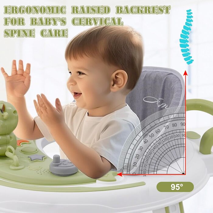 Дитячі ходунки 3-в-1, регульовані по висоті та складані, із захистом від перекидання та 7 рівнями регулювання висоти, для дітей від 6 місяців з тихими колесами, що обертаються на 360, лотком та ігровим центром