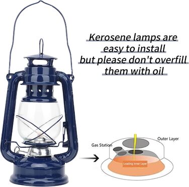Газова лампа, гасова лампа, гасовий штормовий ліхтар зі скляною колбою, вінтажний кемпінговий ліхтар, портативний підвісний ліхтар для походів на свіжому повітрі, пікніків, декору для дому (синій)