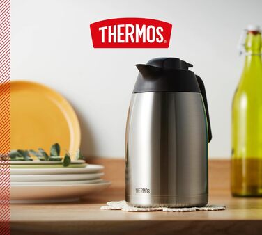 Кавоварка THERMOS THV, термос з нержавіючої сталі 2 л, вставка з нержавіючої сталі, великий отвір, можна мити в посудомийній машині, 4026.205.200, ізольований глечик залишається гарячим протягом 24 годин, ідеально підходить для кави чи чаю, глечик на 16 ч