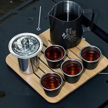 Портативний чайний набір з нержавіючої сталі для чайної церемонії Кунг-Фу, з сумкою для подорожей, дому, активного відпочинку та походів