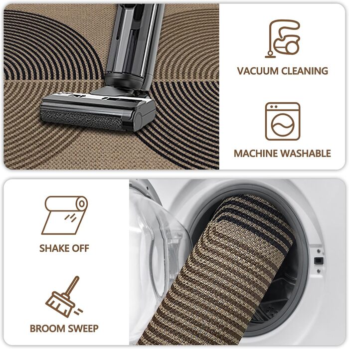 Килимок Capslpad для внутрішніх та зовнішніх дверей 80 x 120 см, вигляд джуту, нековзний килимок для уловлювання бруду, тонкий килимок для дверей, який можна прати, килимок для вхідних дверей, вхідної зони, балкону, чорний/коричневий, 80 x 120 см (прямоку
