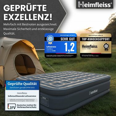 Самонадувальний надувний матрац Heimfleiss 150x200 см Преміальне надувне ліжко для 2 осіб Швидкодувальний матрац, ідеально підходить як гостьове ліжко та кемпінгове ліжко Самонадувальний гостьовий матрац з насосом, 2 особи, сірий