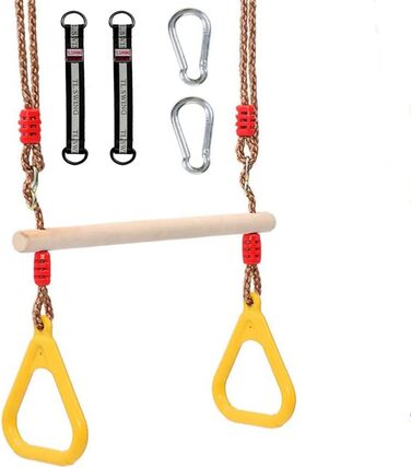 Багатофункціональна дитяча дерев'яна гойдалка-трапеція Morwealth з пластиковими кільцями Кільця для тренажерного залу Кільця для п