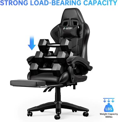 Геймерське крісло з висувною підставкою для ніг та регульованою поперековою опорою, ергономічне комп&39ютерне крісло з синтетичної шкіри з можливістю нахилу 90-155, офісне крісло з піни з ефектом пам&39яті та подушкою для шиї (чорне)