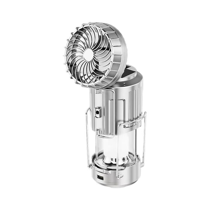 Портативний світлодіодний кемпінговий ліхтар Civicy 5-в-1 з USB-живленням для економії енергії, виготовлений з ABS-пластику, з сонячною батареєю та зарядкою від USB, сріблястий