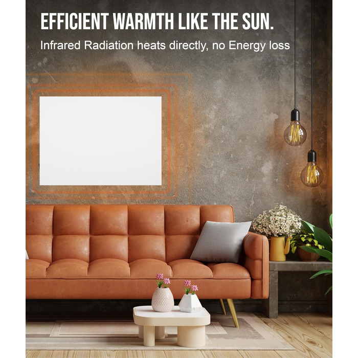 Інфрачервоний обігрівач VIESTA H400, 400 Вт, 60x60 см, карбоново-кристалічний, безрамний, настінний/стельовий, IP20, TV/GS, захист від перегріву 98, 70-90C, 100 000 годин, включаючи термостат TH10, готовий до використання, 400 Вт плюс TH10