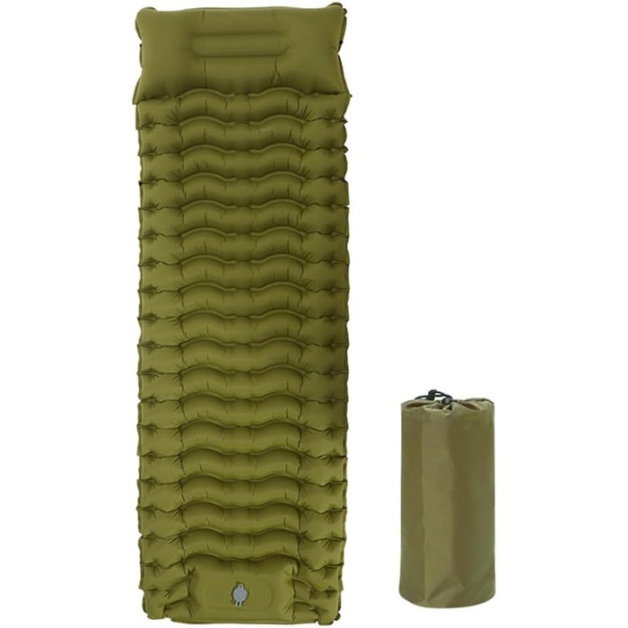 Надувний килимок для кемпінгу - Швидке надування ніг за 20 секунд, 200 x 70 x 10 см, комфортний килимок з картою тіла, зелений
