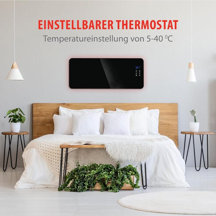 Електричний обігрівач Alpina потужністю 2000 Вт Радіаційний обігрівач з термостатом та 24-годинним таймером Електричний обігрівач для кімнат площею 1020 м Настінний або окремостоячий Радіаційний обігрівач 92x24x43 см Чорний