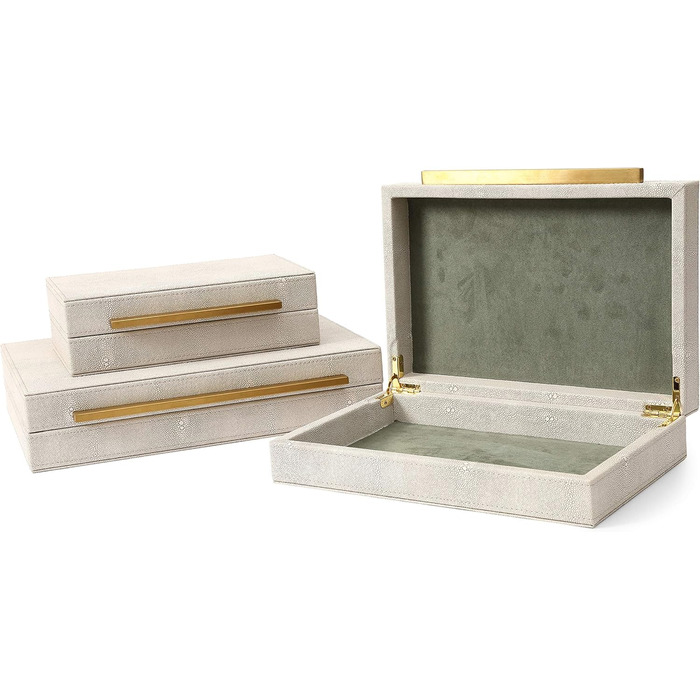 Набір із 3 декоративних скриньок Kingflux зі штучної шкіри кольору слонової кістки, ящики для зберігання, органайзер для ювелірних виробів, органайзер для чоловічих аксесуарів (кольору слонової кістки)