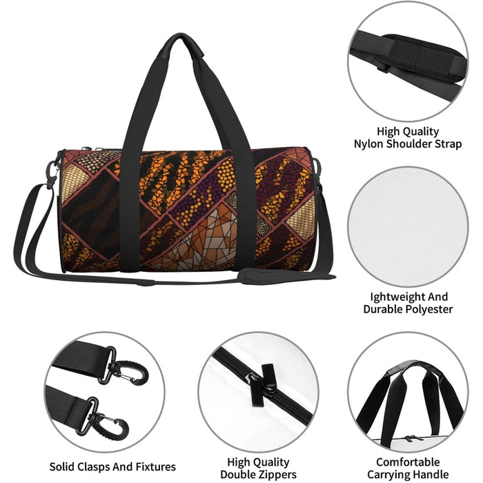Спортивна сумка, дорожня сумка, в африканському стилі, з принтом печворк, сумка на нічліг, чорна, універсальний розмір, сумка для подорожей