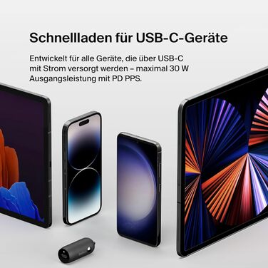 Автомобільний зарядний пристрій Belkin BoostCharge 30 Вт, USB-прикурювач, компактна модель з портом живлення USB-C, сумісний з iPh