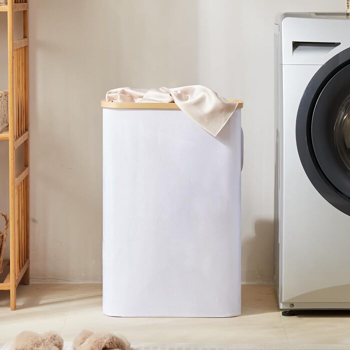 Кошик для білизни з кришкою 48 л Кошик для білизни вузький з мішком для білизни складаний сортувальник для білизни дерев'яний бамб