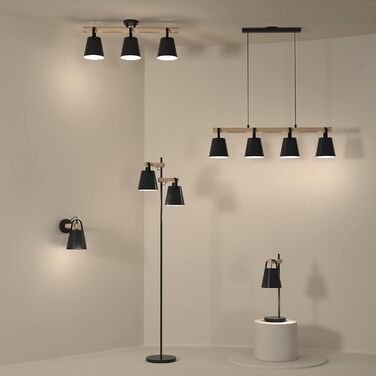 Торшер PANDORE - Торшер з 2 лампочками - 2xE27 40W - H.165 см x L.41 см - IP20 - Метал і дерево - Чорний (Настінний світильник Pandore - e27 40w - H.25 x L.25 см)