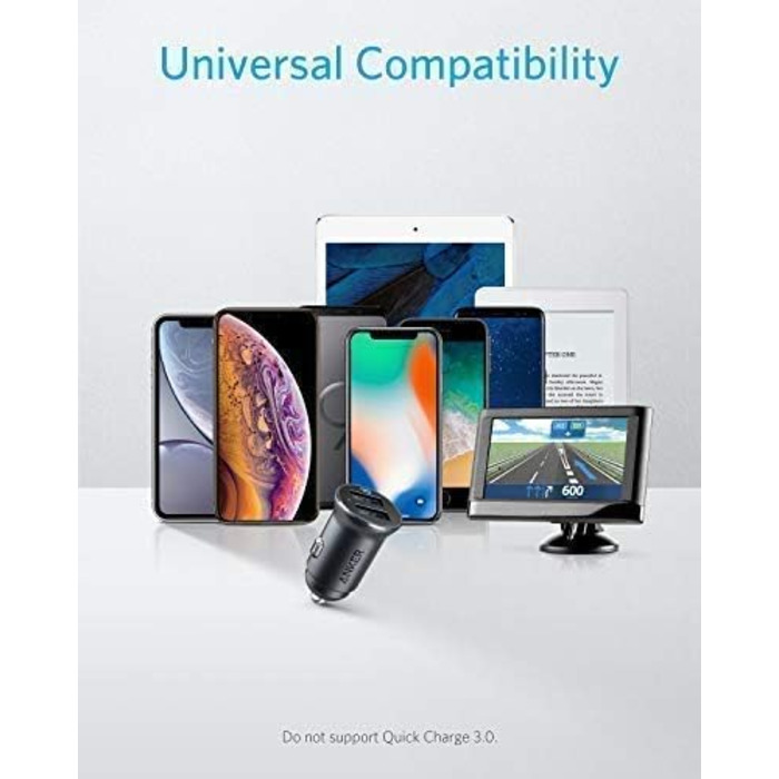 Автомобільний зарядний пристрій Anker 320 (24W II) Зарядний пристрій, міні-автомобільний зарядний пристрій, 4.8A Dual USB з синім