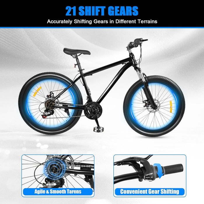 Дюймовий гірський велосипед для юнацтва - 21-швидкісний MTB велосипед, регульована висота для дорослих (хлопців, дівчат, жінок, чоловіків) від 160 см зростом, 26-