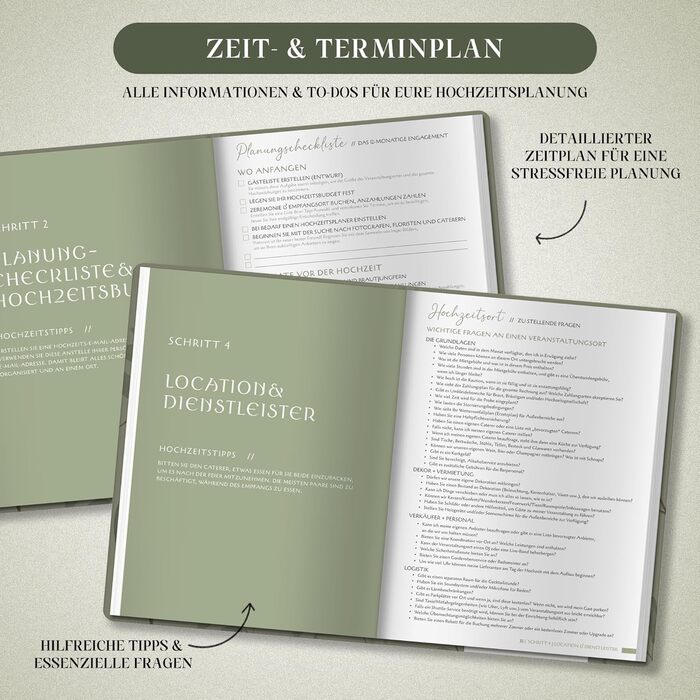Весільний планувальник (німецькою мовою, A4) Складається на 180 - відкривається без натискання Весільний планувальник на 160 сторінок з розкладом, контрольними списками, порадами та календарем Елегантний весільний планувальник для подарунка на заручини