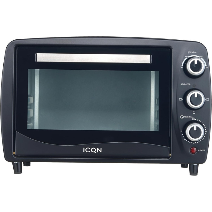Компактна міні-піч ICQN 15 літрів, 1200 Вт, таймер 60 хв, 3 функції приготування, 90-230C, мала кемпінгова духовка, антрацит, гарантія 2 роки