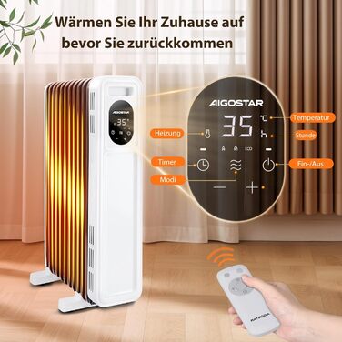 Енергозберігаючий масляний радіатор потужністю 2500 Вт з пультом дистанційного керування, 13 ребрами, розумний термостат, 3 режими нагріву, 24-годинний таймер, світлодіодний дисплей, захист від перекидання та перегріву, портативний електричний обігрівач з