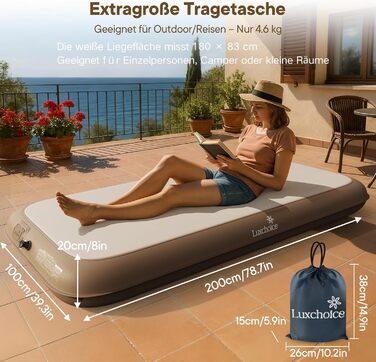 Самонадувальний надувний матрац для 1 особи з портативним насосом. Надувається всього за 2 хвилини та має м&39який матовий верх. Надувний матрац для кемпінгу та використання гостями. 20010020 см, макс. 500 кг. 1 особа.