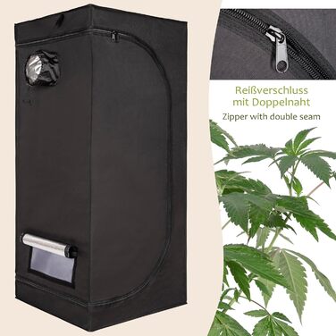 Гроубокс для вирощування рослин 90 x 90 x 180 см світлонепроникний з 5 входами з водонепроникним піддоном легкий у збиранні для вирощування в приміщенні