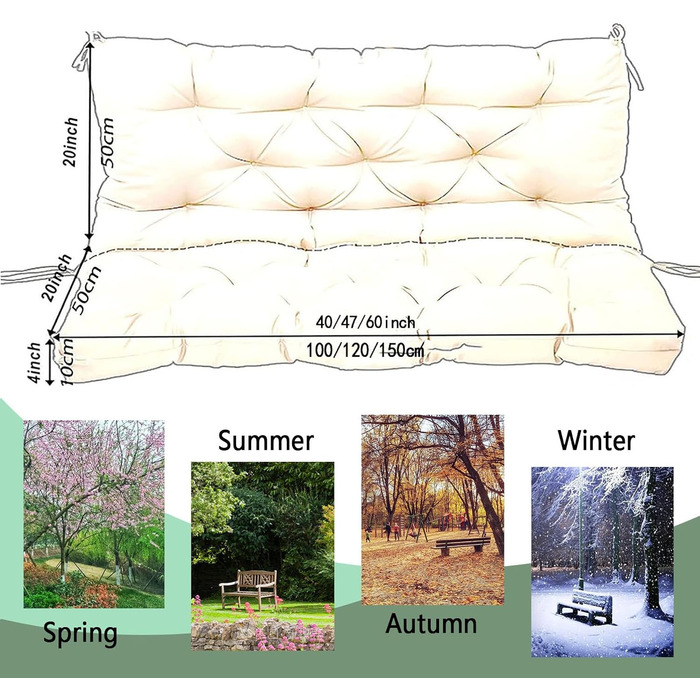 Водонепроникна подушка для вуличних гойдалок зі спинкою і ременями, лавка для внутрішнього дворика, заміна сидіння для веранди, саду або газону, переповненої вітальні, подушка для 2- і 3-місних гойдалок
