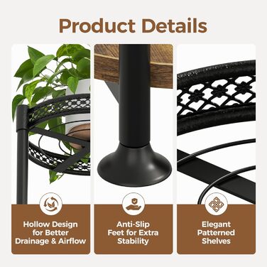 Багаторівнева металева підставка для рослин Bamworld сучасна кімнатна підставка для рослин компактна полиця для рослин, чорний квітковий табурет як сходи для рослин