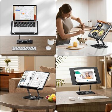 Підставка для читання та роботи з ноутбуком, ергономічний тримач для книг, регульована конструкція з еластичними затискачами для нот, рецептів, планшетів, чорний колір, 01