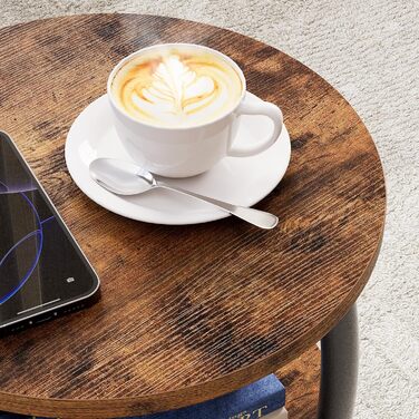 Круглий журнальний столик, маленький круглий столик з 3 ярусами, маленький журнальний столик з місцем для зберігання, тумбочка біля ліжка, журнальний столик, журнальний столик для вітальні, спальні, металевий, сучасний (коричневий) Коричневий Чорний