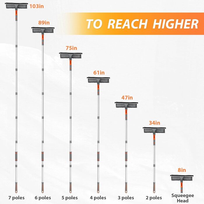 Професійний склоочисник з 2 серветками з мікрофібри та складною прокладкою, склоочисник зі знімною ручкою з нержавіючої сталі, довжина до 254 см для вікна