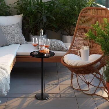 Невеликий чорний круглий журнальний столик Smusei з мармуровою основою - приставний столик для вітальні, спальні, невеликих приміщень - 32 см, чорний