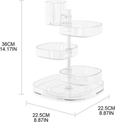 Органайзер для макіяжу, поворотний, для зберігання косметики, поворотний, регульований, 5 рівнів, велика місткість, чудово підходить для стільниці, прозорий акрил, поворот на 360 градусів, органайзер для макіяжу