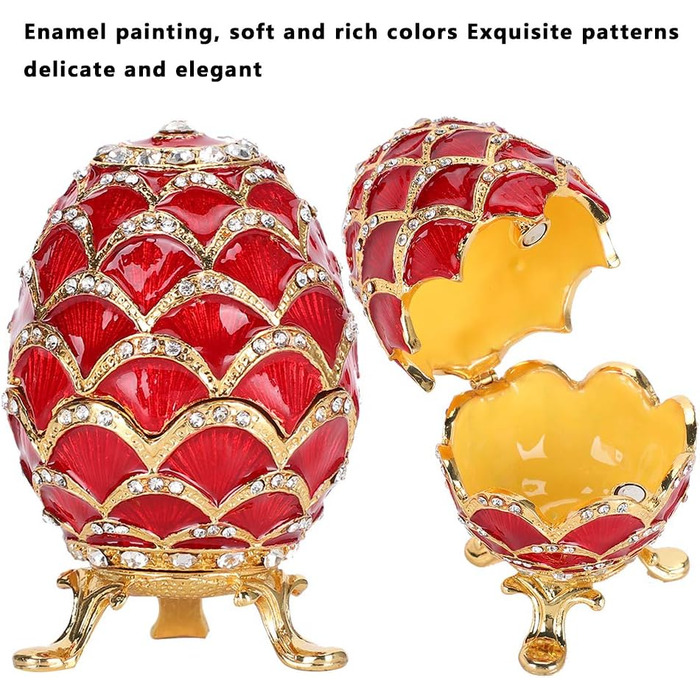 Шкатулка для дрібничок у стилі яйця, витончена шкатулка для дрібничок, позолочений емальований розписний органайзер для ювелірних виробів з подарунковою коробкою для декору дому