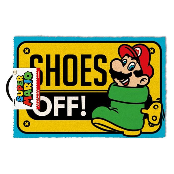 Килимок для дверей Super Mario (Shoes Off Colour) 40 см x 60 см, килимок з кокосового волокна з яскравим дизайном, для використання всередині та зовні приміщень - офіційно ліцензований продукт