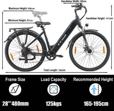 Дюймів, електричний велосипед для чоловіків та жінок з акумулятором 36 В 20 Аг та двигуном 250 Вт, запас ходу до 110 км, легкий алюмінієвий електровелосипед для щоденного використання та відпочинку, C3 White, 28