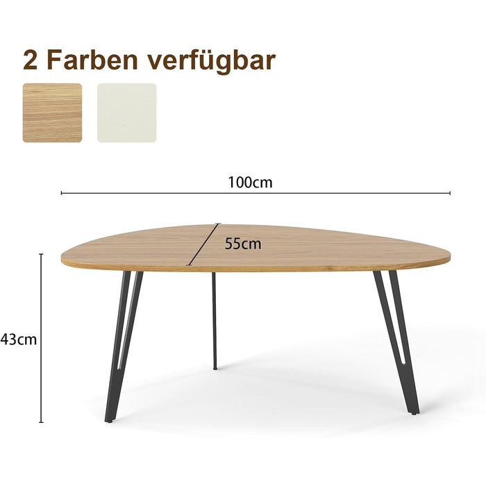 Сучасний овальний дерев&39яний журнальний столик Manora, невеликий столик для вітальні, столик-диван, компактний та стильний (світлий дуб)
