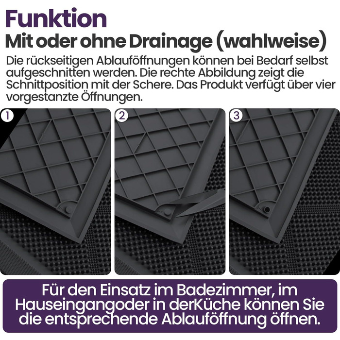 Килимок для вулиці DEXI 43 x 90 см, нековзний килимок для уловлювання бруду з виступами, водонепроникний килимок для вулиці, килимок для миття для використання всередині та зовні приміщень, чорний 43 x 90 см