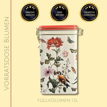 Бляшанка для зберігання FridolinEdition - бляшанка для кави, бляшанка для чаю - тиснення та майстерне лакування - Художниця Марія Сібілла Меріан - Розміри (Ш/В/Г) приблизно 11 18 7,4 см, Об&39єм приблизно 1,5 л