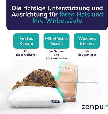 Подушка для шиї ZenPur, 2 шт., 40x60-13 см, подушка з піни з ефектом пам&39яті - ергономічна подушка для сну для шиї та плечей, сертифікована Oeko-TEX, середня, 2 шт., 40 x 60 x 13 см