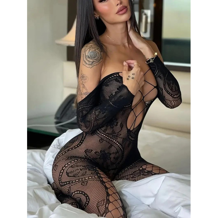 Жіночий сексуальний бодістокінг SNDE, сітка, мереживні вставки, еластичний, універсальний розмір