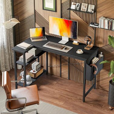 Г-подібний стіл BEXEVUE ігровий стіл 120x70 см з відділеннями для зберігання, двосторонній кутовий стіл для ПК, комп&39ютерний стіл, кутовий ігровий стіл для навчання, роботи, дому, спальні, чорний 120 x 70 см