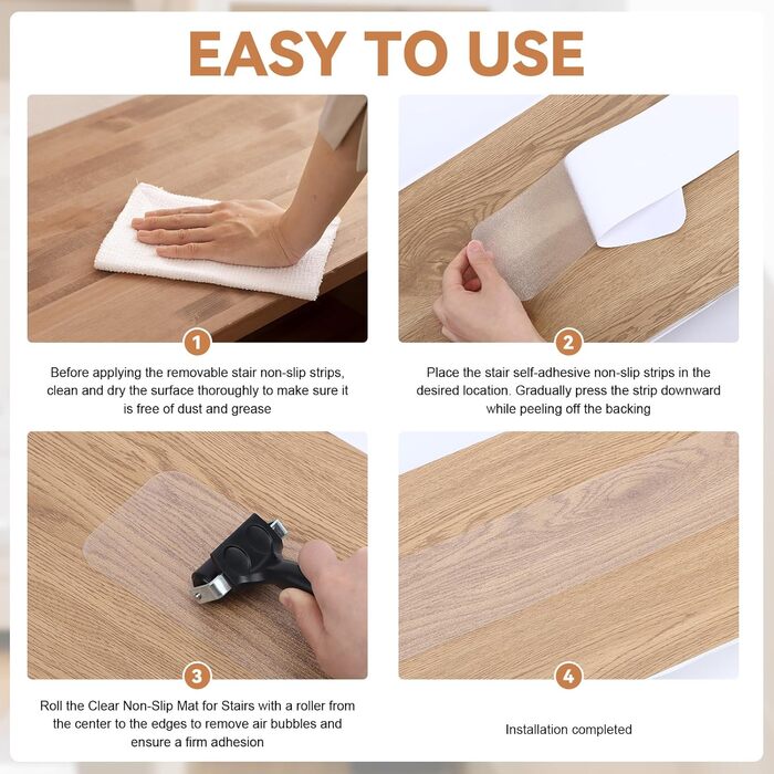 Прозорі нековзні сходинки для внутрішніх дерев&39яних сходів, упаковка з 15 шт. , 10 x 81 см, прозорі нековзні сходинки, водонепроникна стрічка для собак, дітей та домашніх тварин