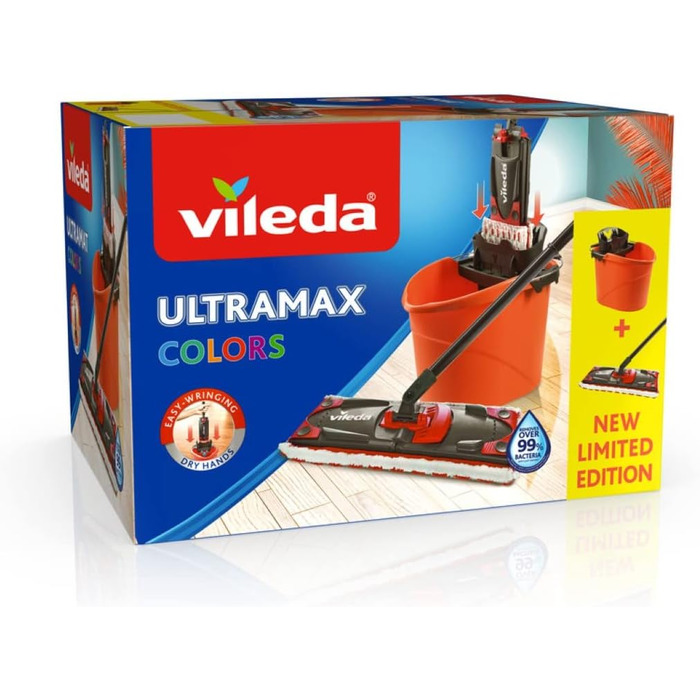 Комплект Vileda Ultramax 2в1 для миття підлоги швабра з ручкою, чохол з мікрофібри та відро з потужним пресом в наборі Coralultramax