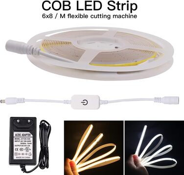 Світлодіодна стрічка Wisada Dimmable COB 1 м, постійний струм 12 В 320 світлодіодів/м гнучка світлодіодна стрічка, внутрішня неводонепроникна тепла біла світлодіодна стрічка COB зі струнними лампами з сенсорним диммером і джерелом живлення для освітлення 