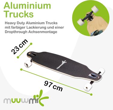 Лонгборд Muuwmi Beach Deluxe 97 см 9-шаровий клен ABEC-7 PU колеса 65x51 мм 78A top mount cruiser пляжний дизайн повний компліт для новачків карвінгу оригінал Німеччина 2025