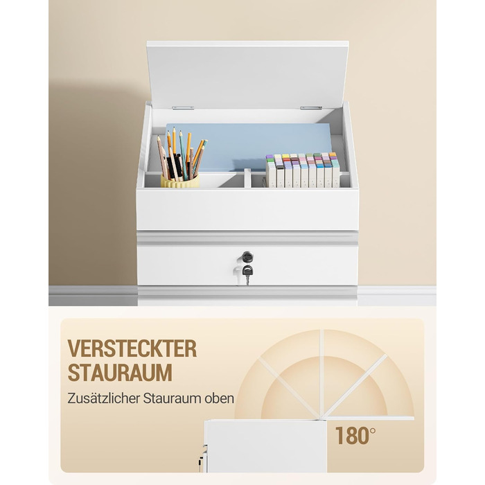 Контейнер на колесах Hzuaneri, шафа для документів, офісна шафа, що замикається, з 3 шухлядами, додаткове місце для зберігання зверху, шафа з шухлядами для формату DIN A4, Letter, для офісу, домашнього офісу, 40 x 40 x 70 см Білий FC41003XV1